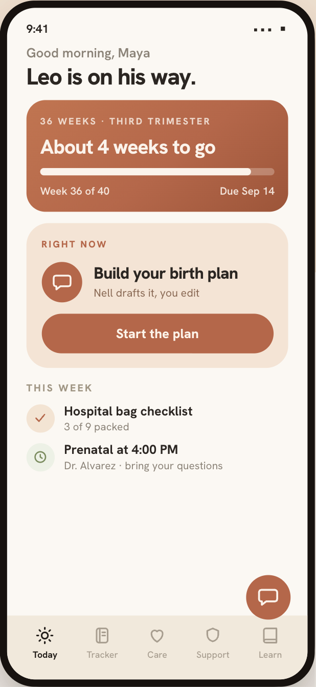 Fourth Health pregnancy home screen